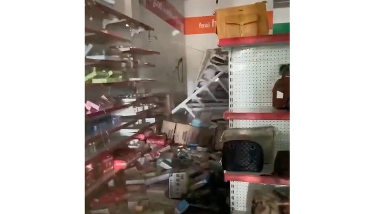 Products lie scattered across the floor following a strong earthquake in Port Vila, Vanuatu, December 17, 2024 in this screengrab obtained from a social media video. Tana Plaza Pharmacy/via REUTERS THIS IMAGE HAS BEEN SUPPLIED BY A THIRD PARTY. MANDATORY CREDIT. NO RESALES. NO ARCHIVES.

