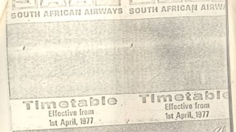 A South African Airways timetable found with the remains. Pic: Locate International