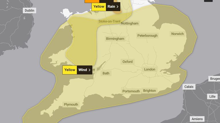 A period of strong winds on Wednesday across most of England and Wales risks disruption, the Met Office said. Pic: Met Office
