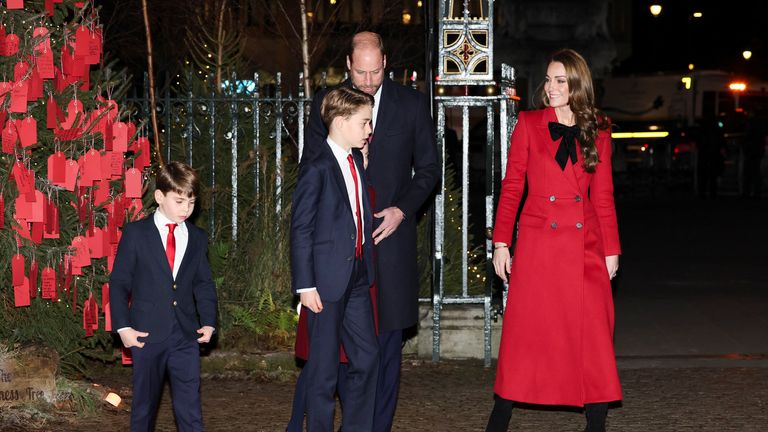 William and Kate with their children at the annual carol service. Pic: Reuters
