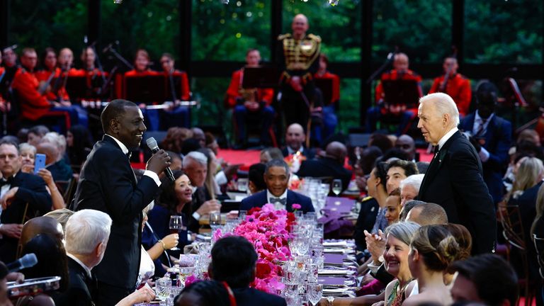 Kenyan President William Ruto (left) at a White House state dinner with Joe Biden in May. Pic: Reuters