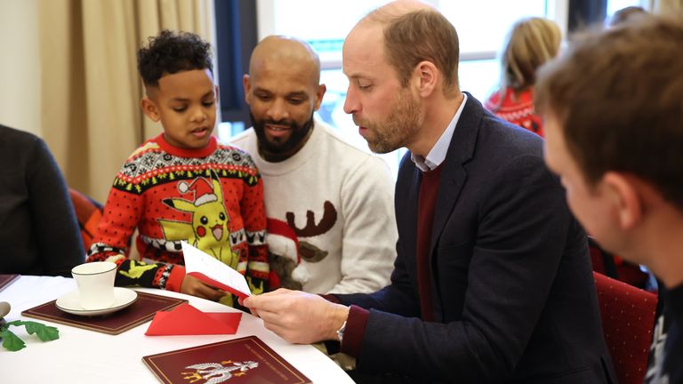 The Prince of Wales, Colonel-in-Chief, 1st Battalion Mercian Regiment, joins a Christmas event for families of the Regiment at Picton Barracks in Bulford, Wiltshire.
Pic: PA