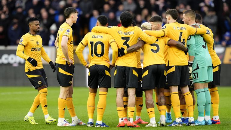 Wolves players before their match yesterday. Pic: PA