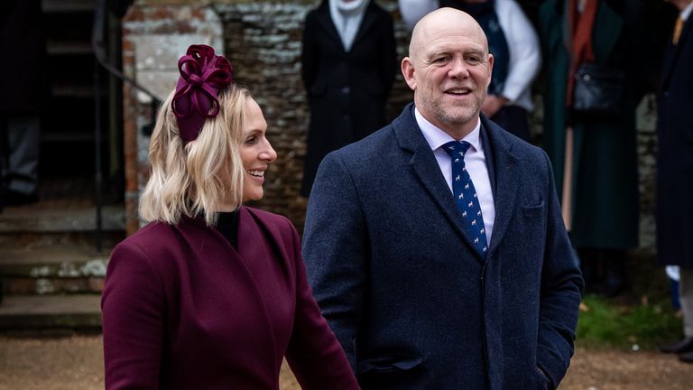 Zara and Mike Tindall outside the church in Norfolk. Pic: PA