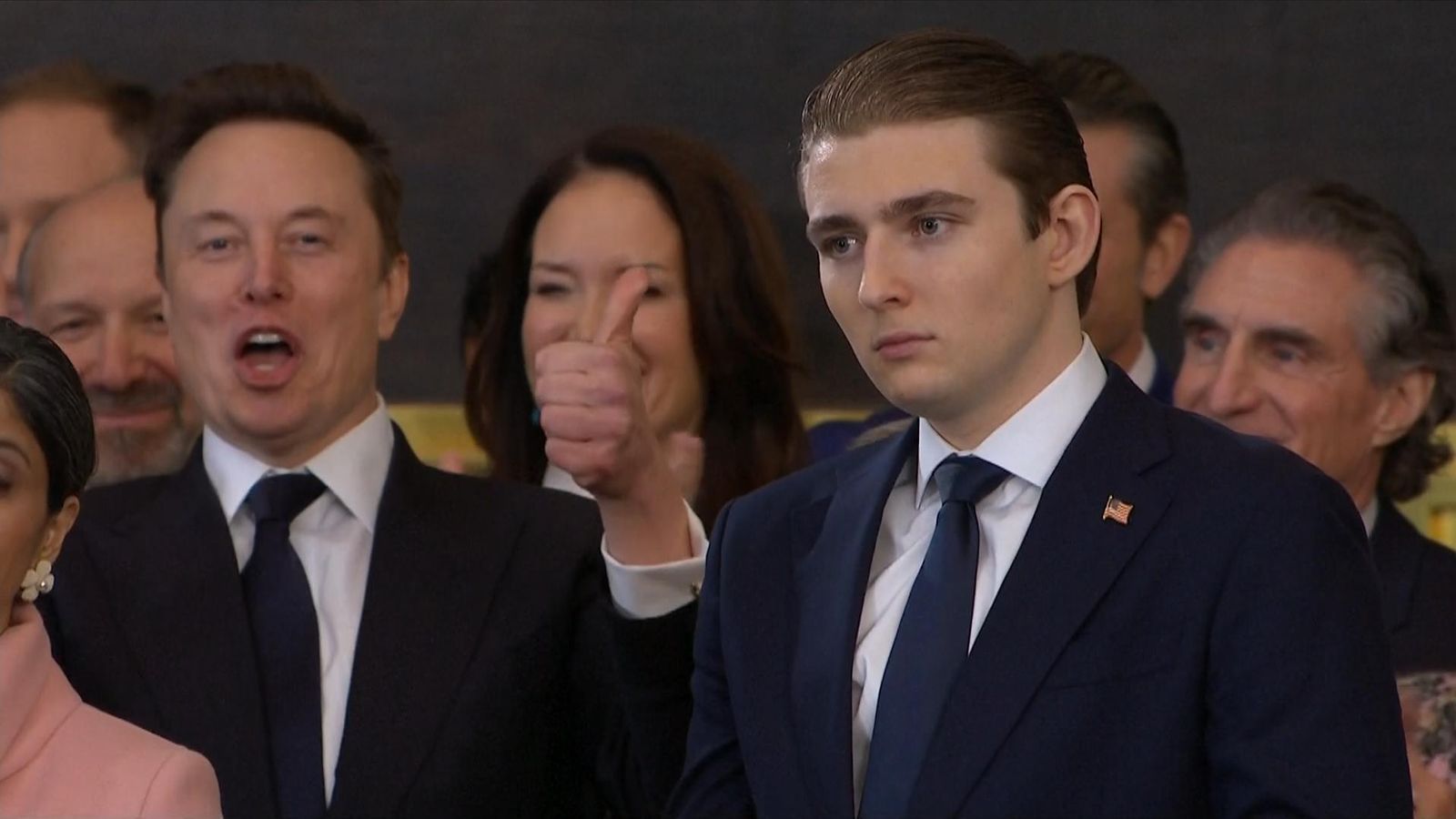 Elon Musk gave two thumbs up to the camera as Trump mentioned Mars