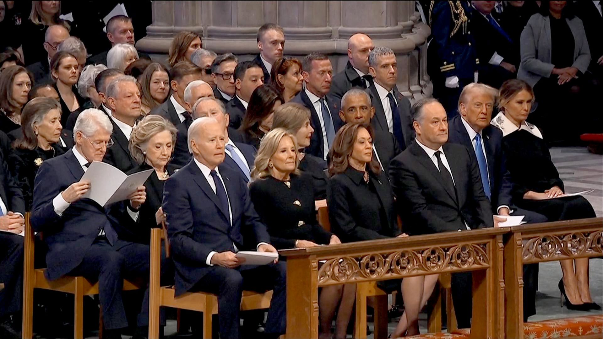 All five living US presidents pictured together at funeral of Jimmy Carter