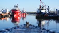 A Police dive boat on the River Dee at Aberdeen harbour during the ongoing search for missing sisters, Eliza and Henrietta Huszti. The pair were last seen on CCTV on Market Street at Victoria Bridge, Aberdeen, at about 2.12am on Tuesday January 7. Picture date: Tuesday January 14, 2025.