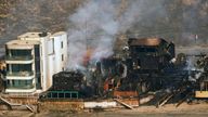 Beach front properties are left destroyed by the Palisades fire.
Pic: AP