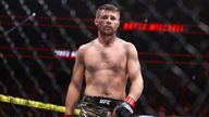 Bryce Mitchell stands in the octagon after defeating Kron Gracie in a UFC 310 mixed martial arts featherweight bout at T-Mobile Arena, Saturday, Dec. 7, 2024, in Las Vegas. (Wade Vandervort/Las Vegas Sun via AP)