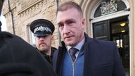 Former Scotland rugby captain Stuart Hogg leaves Selkirk Sheriff Court.
Pic: PA