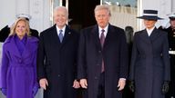 President-elect Donald Trump and Melania Trump are greeted by President Joe Biden and first lady Jill Biden, upon their arrival at the White House, Monday, Jan. 20, 2025, in Washington. (AP Photo/Alex Brandon)