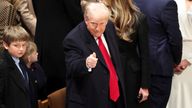 Donald Trump gives a thumbs up as he attends the National Day of Prayer Service at the Washington National Cathedral in Washington.
Pic: Reuters