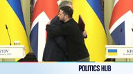 Keir Starmer and Volodymyr Zelenskyy embrace.
Pic: Reuters