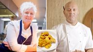 Lisa Goodwin-Allen and Sat Bains, with some of Alex Dilling's fried chicken in between