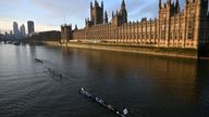 British MPs, climate campaigners and ex-Olympians row down the Thames past Parliament to call on ministers to support of the Climate and Nature Bill, in London, Britain, January 14, 2025. REUTERS/Chris J. Ratcliffe

