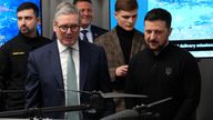 Prime Minister Sir Keir Starmer (centre) and Ukrainian President Volodymyr Zelenskyy ( right) attend a presentation of Ukrainian military drones at an undisclosed location, during his visit to Ukraine to sign a new long-term partnership deal with Volodymyr Zelenskyy. The 100 Year Partnership includes defence and scientific collaboration but will also forge new community links between the UK and Ukraine. Picture date: Thursday January 16, 2025. 