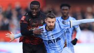 Tamworth 's Chris Wreh battles Tottenham's Radu Dragusin during the Emirates FA Cup Third Round match.
Pic Getty Images