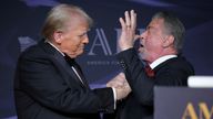 Donald Trump greets actor Sylvester Stallone at a gala at Mar-A-Lago in November. Pic: Reuters 