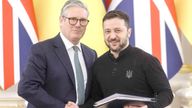 Keir Starmer and Ukraine's President Volodymyr Zelenskyy shake hands.
Pic: Reuters
