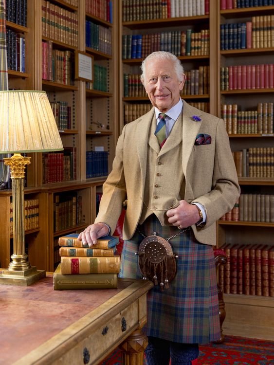 King Charles wears a kilt made from his new tartan to celebrate Burns Night. Pic: Millie Pilkington/Buckingham Palace