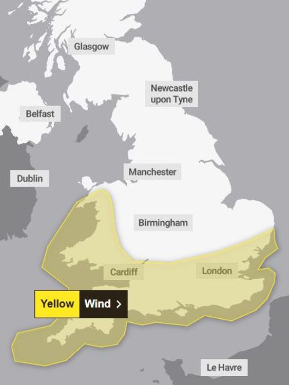 Weather warning for wind on Tuesday. Pic: Met Office