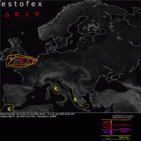 The Estofex forecast map for Friday