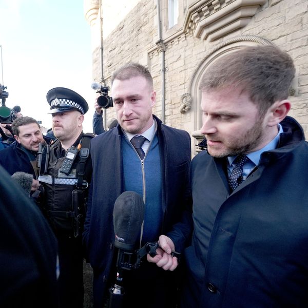 Hogg being questioned by Sky's Connor Gillies at Selkirk Sheriff Court last month. Pic: PA 