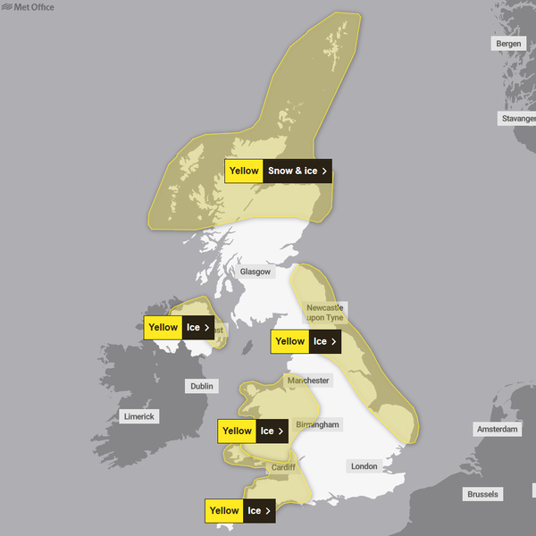 Weather alerts for Friday. Pic: Met office