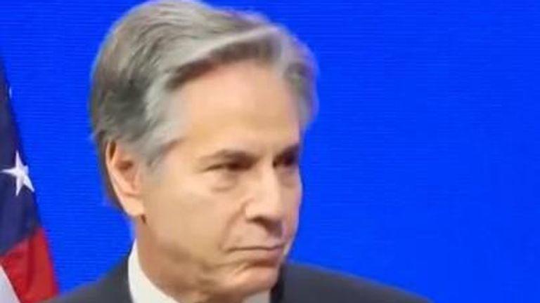 US Secretary of State Anthony Blinken was at the Atlantic Council in Washington as protesters yelled "Your legacy will be genocide."