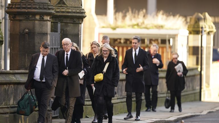 Jacqui Smith and Ed Miliband attending the funeral service of Lord John Prescott.
Pic: PA