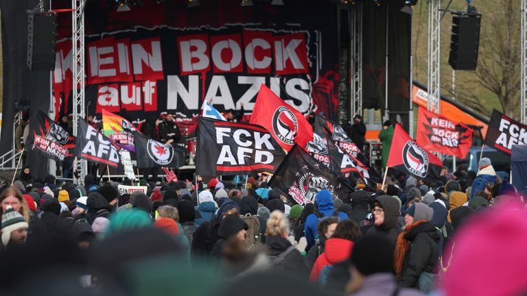 Protestors against the AfD during their national conference.
Pic: AP/Jan Woitas/picture-alliance/dpa/