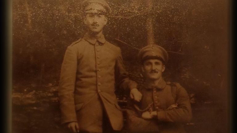 Albrecht's father, Alfred (sitting) with his brother Jacob in World War I