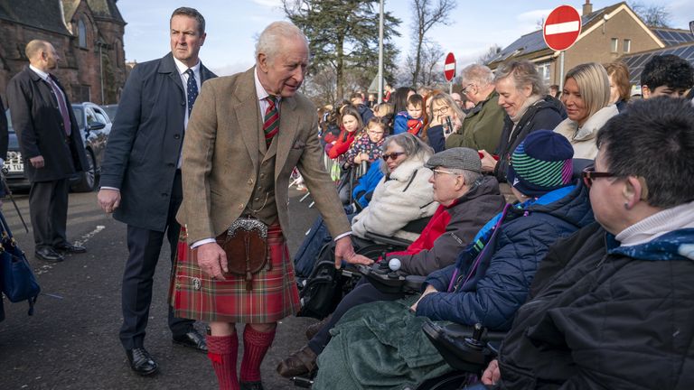 King Charles III during his visit to The Gate charity in Alloa, Clackmannanshire, a community resource that offers support, practical help, and provides a safe environment to those affected by homelessness and food insecurity. Picture date: Thursday January 16, 2025.