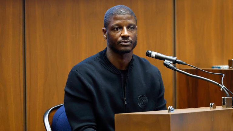 Terell Ephron, aka A$AP Relli, testifies during A$AP Rocky's trial at the Clara Shortridge Foltz Criminal Justice Center in Los Angeles, on 29 January 2025. Pic: Frazer Harrison/Pool via AP