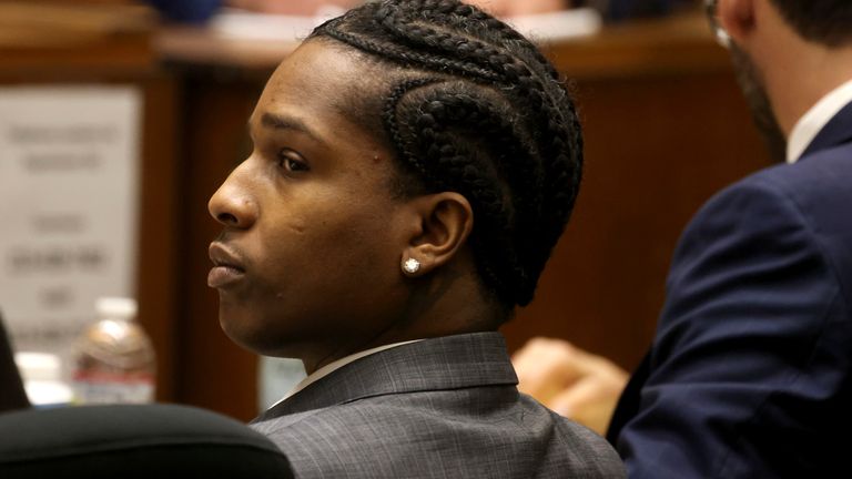 Rapper A$AP Rocky (real name Rakim Mayers) is on trial at the Clara Shortridge Foltz Criminal Justice Center in downtown Los Angeles. Pic: Genaro Molina/Los Angeles Times via AP, Pool