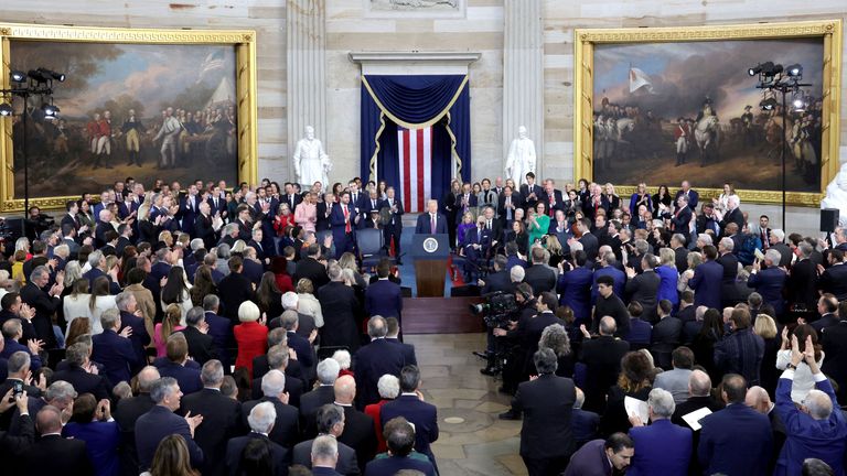 Attendees applaud U.S. President Donald Trump on the day of his Presidential Inauguration.
Pic: Reuters