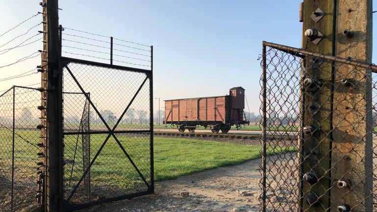 One of the symbols of the 80th anniversary of the liberation of the German Nazi concentration and extermination camp Auschwitz is this a freight train car Credit: auschwitz.org https://www.auschwitz.org/en/train-car-symbol-of-the-event/