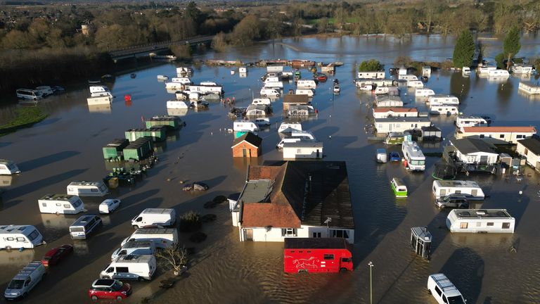 Flooding at a caravan park near Barrow upon Soar, Leicestershire. Weather warnings for snow and ice are in force across much of the UK after severe flooding and snow caused travel disruption and school closures. Across England, there are also 198 flood warnings, meaning flooding is expected, and 300 flood alerts, meaning flooding is possible. Picture date: Tuesday January 7, 2025.