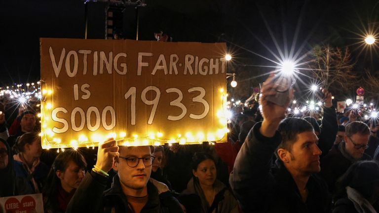 Anti-far right protesters in Berlin. Pic: Reuters