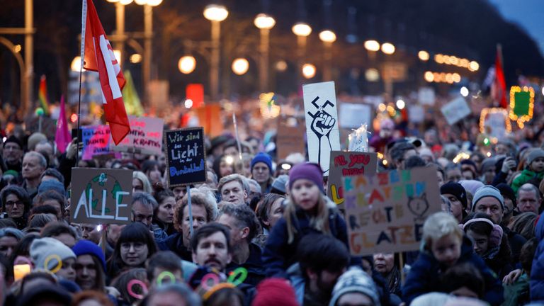 Anti-far right protesters in Berlin. Pic: Reuters