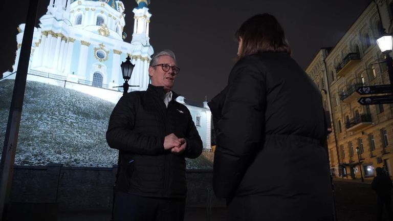 Beth Rigby interviewing Sir Keir Starmer in Kyiv