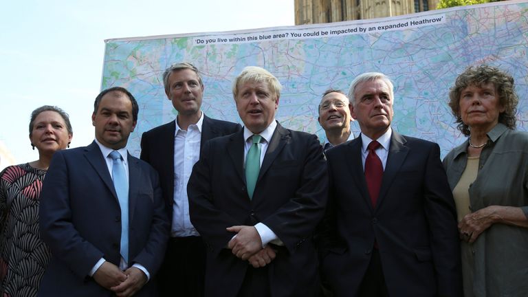 Boris Johnson with a group of cross-party MPs opposing the expansion of Heathrow in 2015. Pic: Reuters