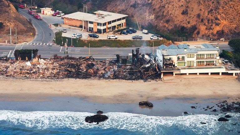 Beachfront properties are left destroyed by the Palisades Fire, Thursday, Jan. 9, 2025 in Malibu, Calif. (AP Photo/Mark J. Terrill)