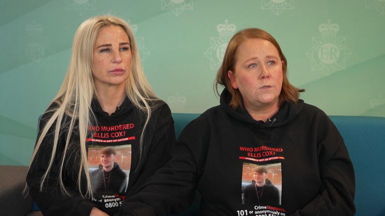 Mother of Ellis Cox, Carolyn Cox (blonde hair) and his aunt Julie O'Toole speaking on what would have been Ellis' 20th birthday. He was shot on 23/06/2024 at Liver Industrial Estate
INGEST 28 NM20 GRANADA ELLIS COX FAMILY INTERVIEW POOL EMBARGOED UNTIL 0001 18 JAN 2025
