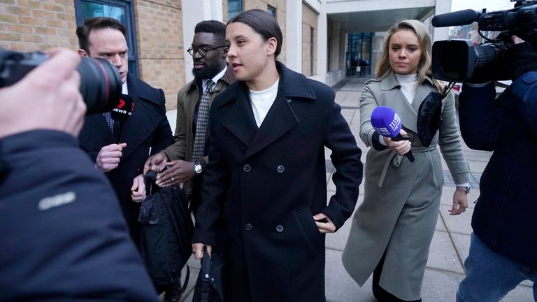 Chelsea striker Sam Kerr outside Kingston Crown Court last month. Pic PA