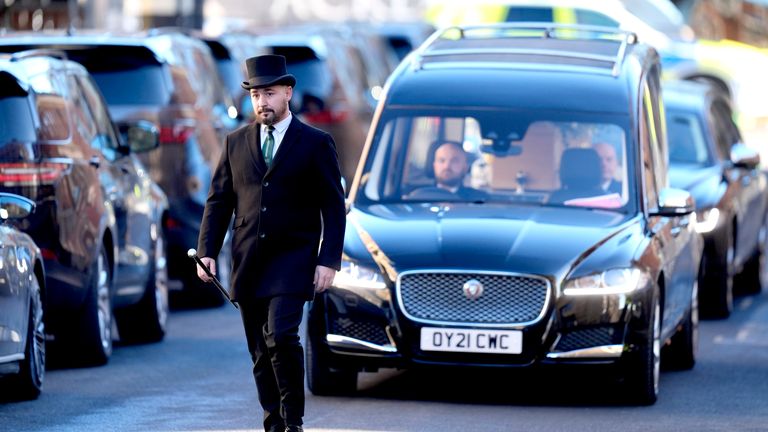 The cortege arrives at the funeral service of John Prescott at Hull Minster 
Pic: PA