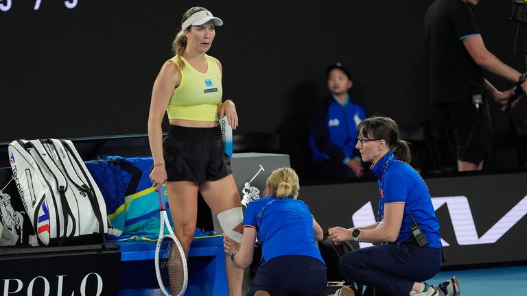 Danielle Collins had treatment on her knee during the match. Pic: AP