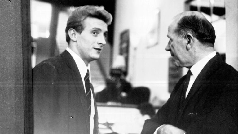 Manchester United manager Matt Busby with Denis Law in 1962. Pic: AP