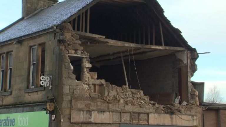 A damaged  Co-op store in Denny, Falkirk