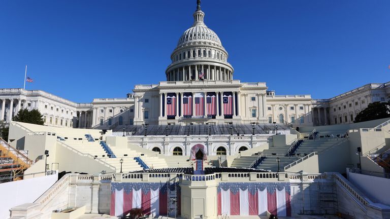 Preparations were under way for the presidential inauguration to take place outdoors. Pic: Reuters